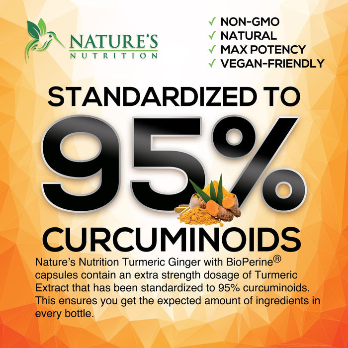 Turmeric Curcumin Supplement 2600mg with Organic Ginger & Turmeric, BioPerine Black Pepper Extract 95% Curcuminoids - Advanced Absorption Joint & Antioxidant Extra Strength Support - 120 Capsules