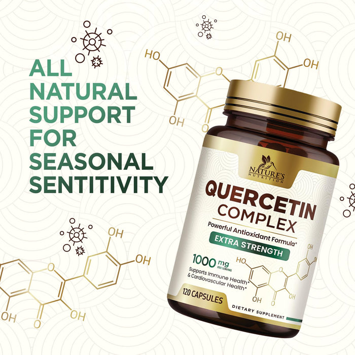 Quercetin 1000mg Per Serving – Extra Strength Quercetin Dihydrate Capsules from Sophora Japonica – Plant-Based Bioflavonoids for Cellular & Immune Support – Non-GMO, Vegan - 120 Veggie Capsules