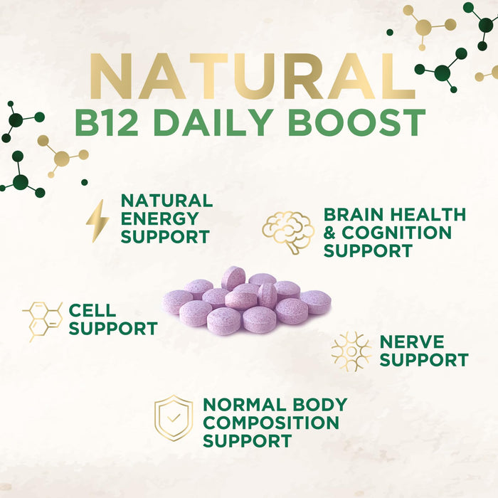 Vitamin B12 (Methylcobalamin) 1000 mcg - Chewable Tablet for Energy, Nervous System & Brain Support - Maximum Strength, Fast Dissolve, Vegan, Gluten-Free, Non-GMO for Women & Men - 120 Tablets