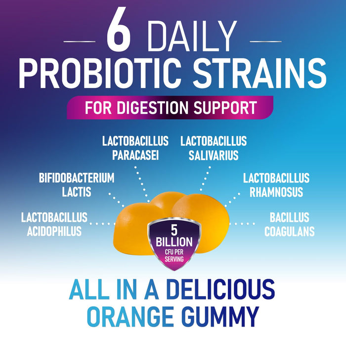 Probiotic Gummies for Women, Men & Teens - 5 Billion CFUs, 6 Pro Biotic Strains - Daily Probiotic Gummy Supplement for Natural Digestive Health, “Good” Gut & Immune Support, Orange Flavor - 60 Count