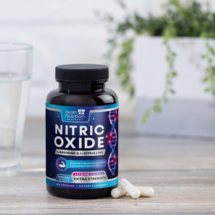 Extra Strength Nitric Oxide Supplement 3X Strength L Arginine, Citrulline Malate, AAKG, Beta Alanine - Premium Muscle Supporting Nitric Booster - Natural Energy & Heart Health Support - 240 Capsules