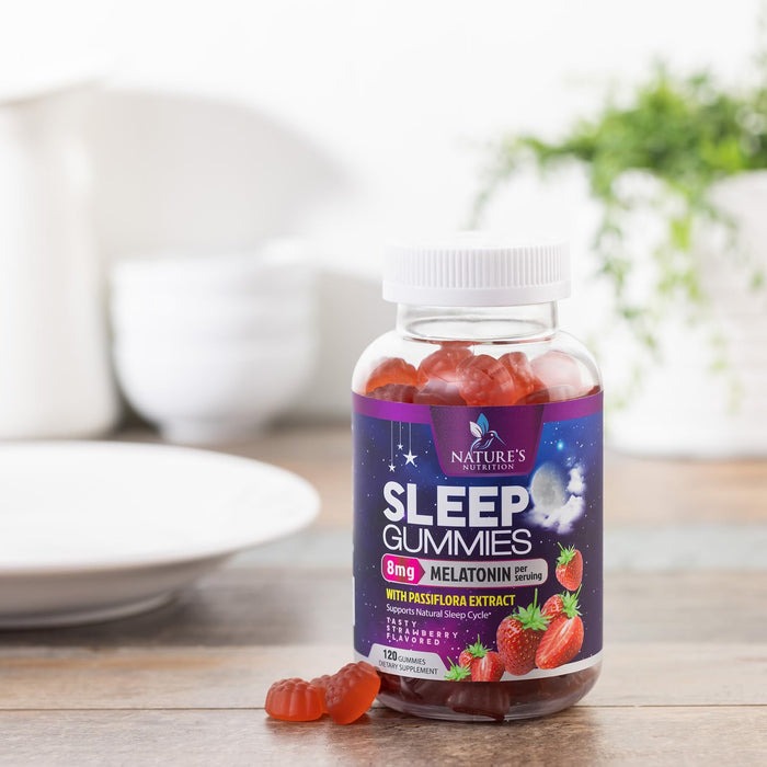 Melatonin Sleep Gummies - 8 mg Melatonin Extra Strength with 20mg Passiflora Sleeping Gummy Supplements, Sleep Gummies for Adults, Occasional Sleeping Support Supplement, Non-Habit Forming - 120 Count