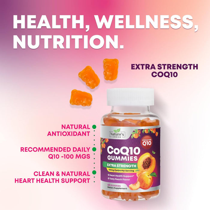 CoQ10 100mg Gummies - 3X Better Absorption, Antioxidant for Heart Health Support & Energy Production, Ultra Coenzyme Q10 Vitamins, Co q 10 Supplement, Dietary Supplement, Non-GMO - 60 CoQ10 Gummies