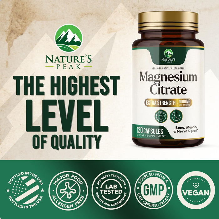 Magnesium Citrate 1000mg - High Absorption Magnesium Supplement Supports Muscle, Bone, Nerve & Heart Health - Extra Strength Magnesio Complex Pills - Non-GMO, Premium Energy Formula - 120 Capsules