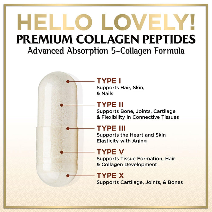 Multi Collagen Peptides for Women – 2400mg – 60 Capsules