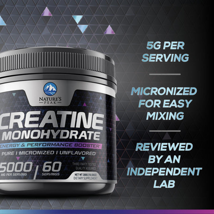 Creatine Powder 5000mg (5g) - Pure Micronized Creatine Monohydrate Supplement Unflavored, Keto Friendly - Creatine Nutritional Supports Muscle Growth & Strength, Vegan, Gluten-Free - 60 Servings