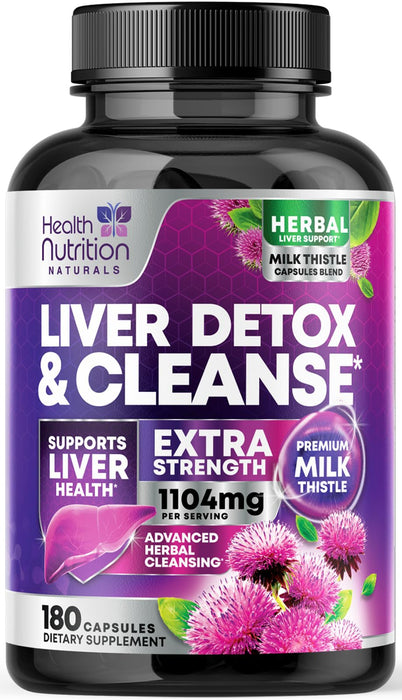 Gentle Liver Cleanse Detox & Repair Formula - Herbal Liver Support Supplement: Milk Thistle with Silymarin, Artichoke Extract, Dandelion, Beet, Chicory Root, & Turmeric for Liver Health - 180 Capsules