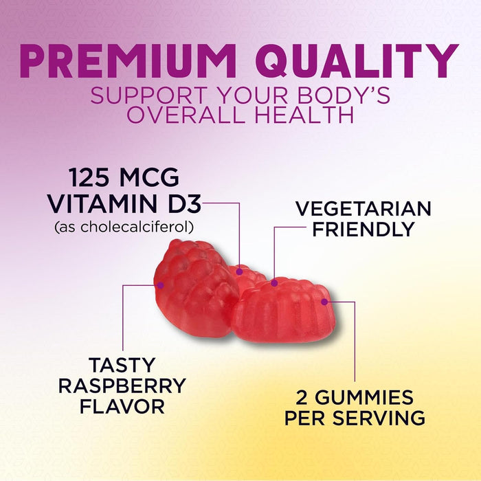 Vitamin D3 Supplement Gummy 5000 IU (125 mcg) Dietary Vitamins D for Men & Women - Bone, Teeth, Muscle and Immune Health Support, High Potency VIT D3 Nature's Non-GMO & Gluten Free - 60 Gummies