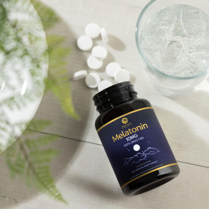 Melatonin 10mg - Sleep Support Supplements for Adults - Extra Strength Fast Dissolve 10 mg Melatonin Tablets for Restful Sleep Support, Natural Strawberry Flavor, Sugar-Free Non-GMO - 60 Day Supply