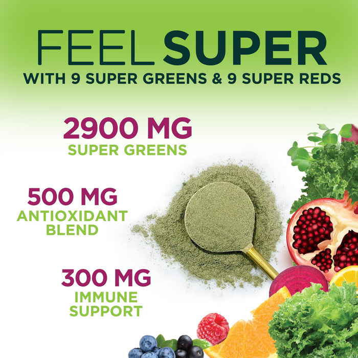 Greens Powder Superfood Drink Mix - Green Whole Food Blend for Energy & Gut Health with Organic Wheat Grass, Spirulina, Chlorella, Digestive Enzymes Antioxidant & Fiber, Berry Flavor, 30 Servings