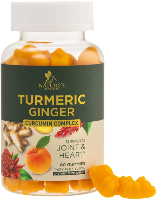 Turmeric and Ginger Gummies - Vegan Turmeric Curcumin Gummies with Black Pepper Extract for High Absorption, Nature's Curcumin Gummy for Joint Support Supplement, Non-GMO, Gluten Free - 60 Count