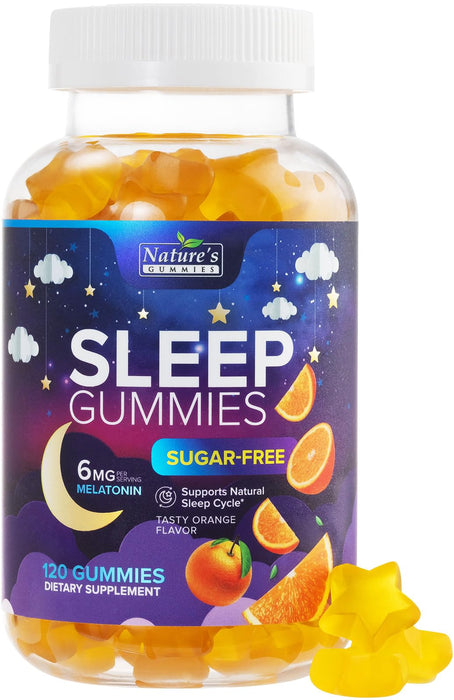 Sleep Gummies 6mg - Melatonin Gummy for Adults, Sugar Free, Natural Sleeping Gummy for Adults, Kids, Orange Flavored, Vegan, Non-GMO, Extra Strength Sleep Vitamin Support Supplement - 120 Gummies
