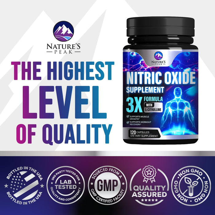 Nitric Oxide Supplement 3000mg L Arginine 3X Strength - Citrulline Malate & AKG - Extra Strength Muscle Supporting Nitric Booster for Muscle Growth & Workout Recovery to Train Harder - 120 Capsules