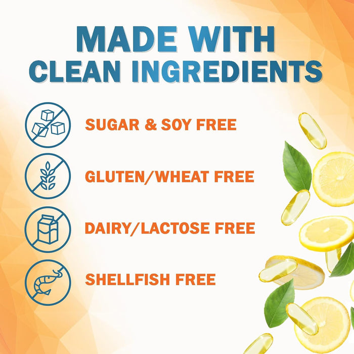 Omega 3 Fish Oil 2400 mg - Triple Strength EPA & DHA Fatty Acids for Heart, Brain & Joint Support Wild-Caught, Burpless, Lemon Flavor Supplement Natural, Non-GMO, Gluten-Free - 60 Softgels