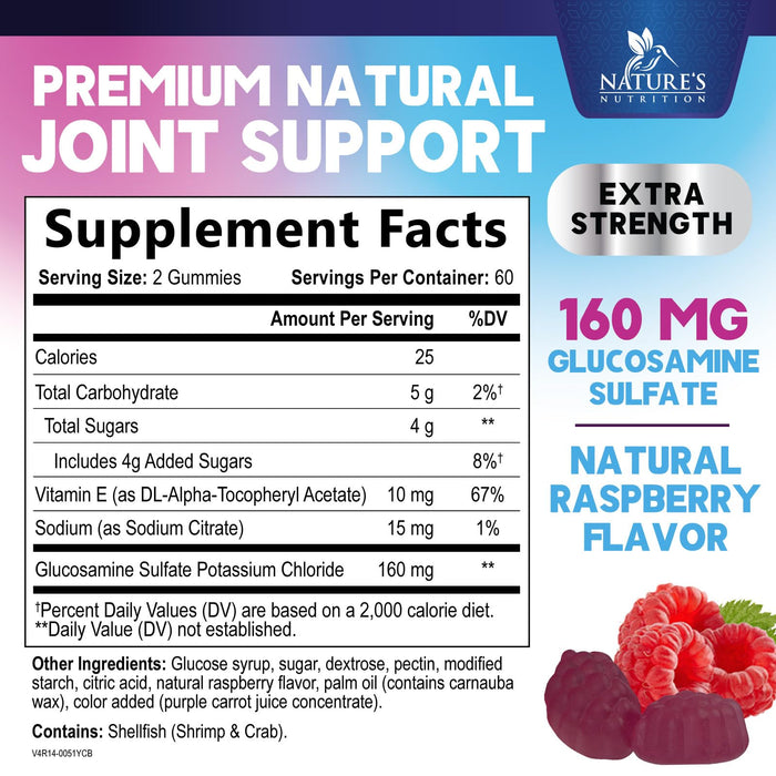 Joint Support Gummies Glucosamine Plus Vitamin E - Nature's Joint Support Supplement for Occasional Discomfort for Back, Knees & Hands - Cartilage & Joint Health & Flexibility Support - 120 Gummies