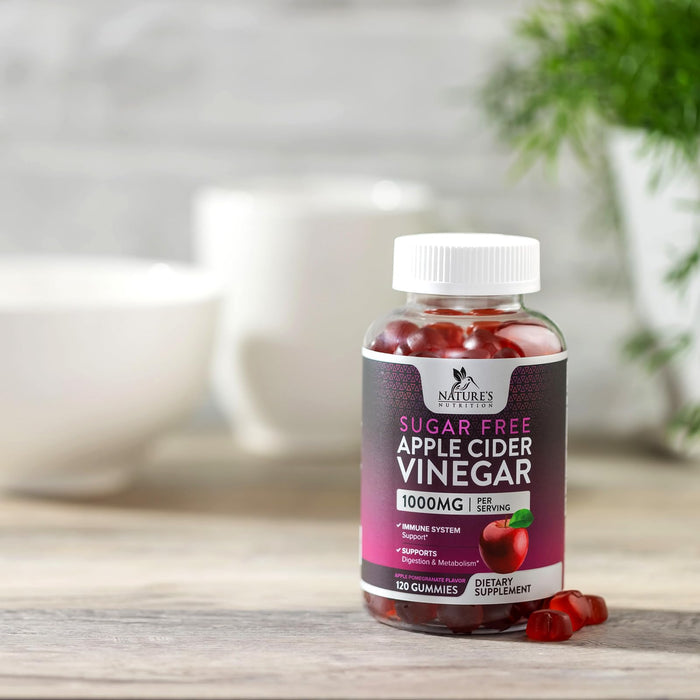 Apple Cider Vinegar Gummies for Weight Loss 1000mg - Vegan Apple Vinegar Gummy for Detox & Cleanse, ACV Supplement Pills, Vitamin B12, Sugar Free ACV Gummy, Non-GMO, Nature's Nutrition - 120 Gummies