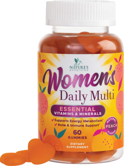 Womens Complete Daily Multivitamin Gummies with Vitamin A, C, D, E, B6, B-12, Biotin & Calcium, Immune Health Support, Womens Multivitamin Gummy, Peach Flavored Daily Vitamins for Women - 60 Gummies