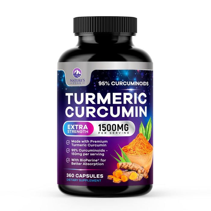 Turmeric Curcumin Supplement with BioPerine 95% Curcuminoids 1500mg with Black Pepper for Best Absorption - Best Natural Vegan Joint Support - Bottled in USA, Non-GMO, Organic Tumeric - 360 Capsules