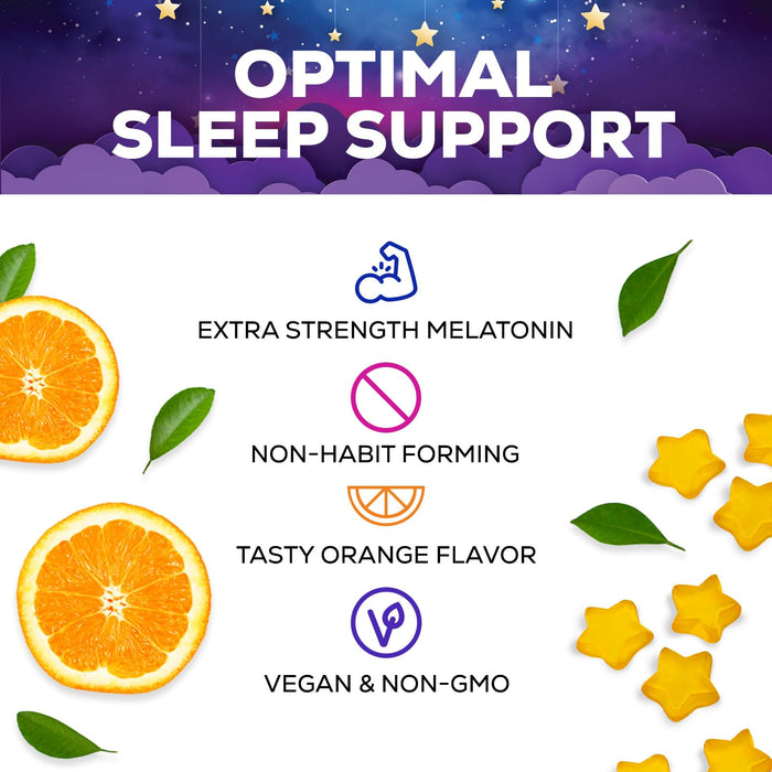 Sleep Gummies 6mg - Melatonin Gummy for Adults, Sugar Free, Natural Sleeping Gummy for Adults, Kids, Orange Flavored, Vegan, Non-GMO, Extra Strength Sleep Vitamin Support Supplement - 60 Gummies