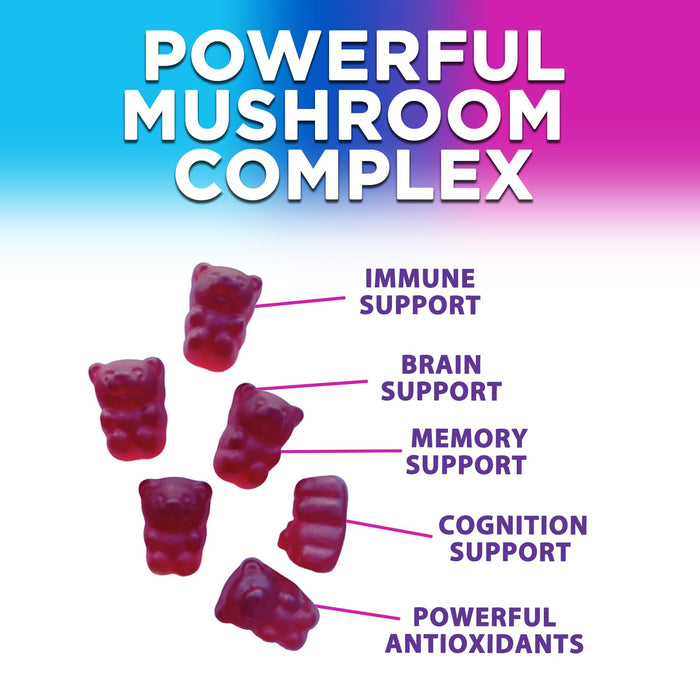Mushroom Supplement Gummies - 12 in 1 with Lions Mane, Reishi, Cordyceps, Chaga & Turkey Tail Mushroom Complex, Immune Support & Nootropic Brain Supplements for Memory, Energy & Focus - 60 Gummies