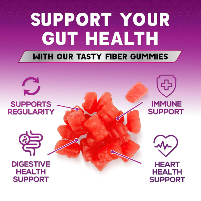 Fiber Gummies for Adults - 4g Gummy Fiber Supplement for Digestive Health & Regularity Support, Daily Prebiotic Supplements, Natural Prebiotic Gummy, Plant Based, Strawberry Flavored - 60 Gummies