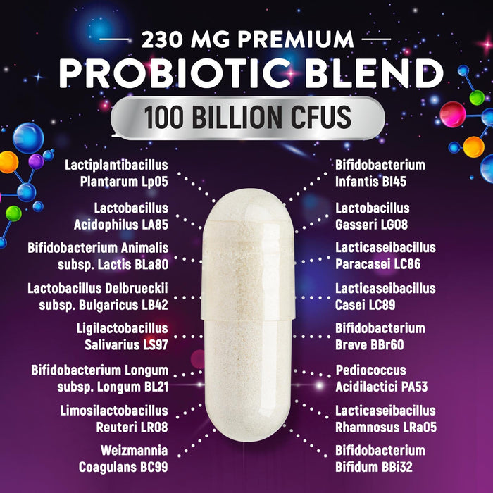 Probiotic Pills 100 Billion CFU Prebiotics, Acidophilus Probiotics Supports Immune System Digestive Health, Supports Occasional Constipation & Bloating, Daily Supplement for Women & Men - 30 Capsules