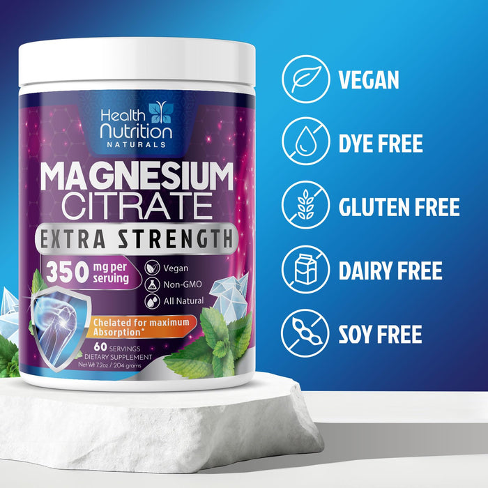 Magnesium Powder Supplement - Magnesium Citrate Powder Drink Mix Unflavored - Mag Citrate & Aquamin Supplements for Bone, Heart & Muscle Support, Sugar Free, Gluten Free, Vegan - 60 Servings