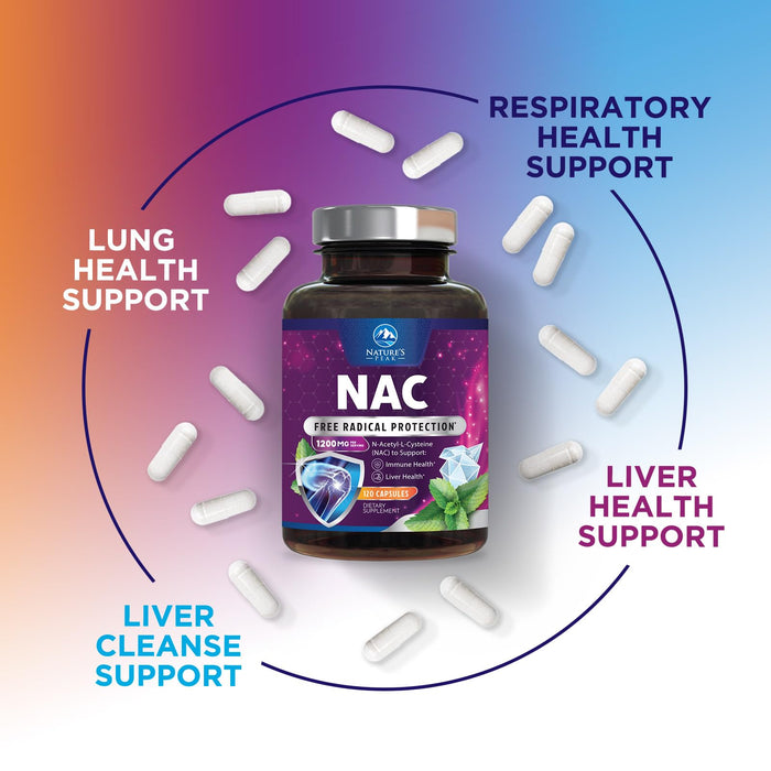 N-Acetyl Cysteine (NAC) 1200 mg – Premium Antioxidant & Immune Support - Glutathione Precursor for Liver, Lung & Respiratory Support – Nature's Fast Absorption, Non-GMO, Gluten-Free - 120 Capsules