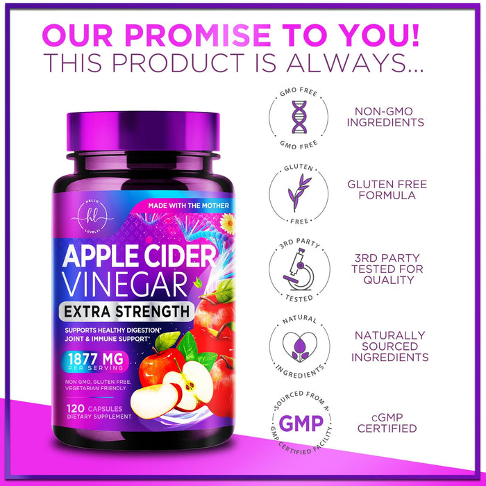 Apple Cider Vinegar Pills from the Mother - 1877mg of ACV with Vitamin D3 & Zinc, Non-GMO & Gluten Free, ACV Supplement for Digestion, Energy & Immune Support, Apple Vinegar Capsules - 120 Capsules