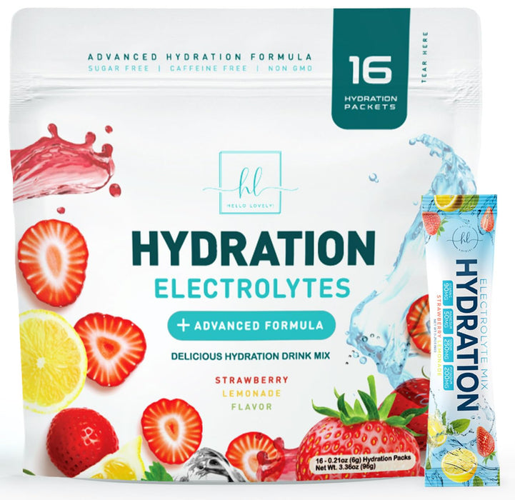 Electrolytes Hydration Packets - Keto Recovery Powder with Potassium, Magnesium, Sodium, Zinc & Vitamin C, Sugar-Free, Hydration Electrolyte Liquid Drink Mixes, Vegan, Strawberry Lemon (16 Pack)