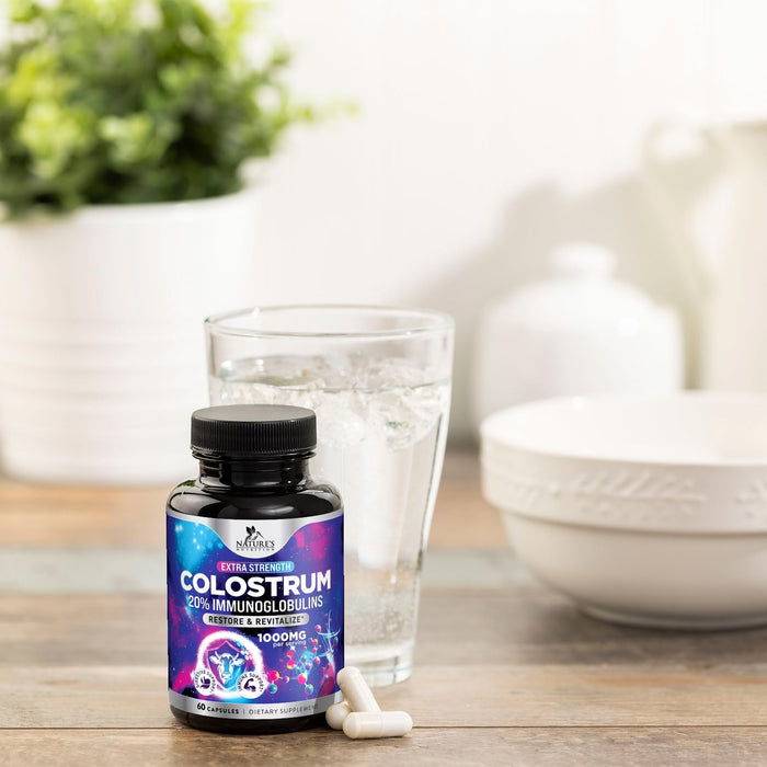 Colostrum For Women Supplement 1000mg 20% Immunoglobulins for Muscle, Skin & Hair Support - Gut Health Digestive & Immune Support - Bovine Colostrum Powder - Gluten Free & Unflavored - 60 Capsules