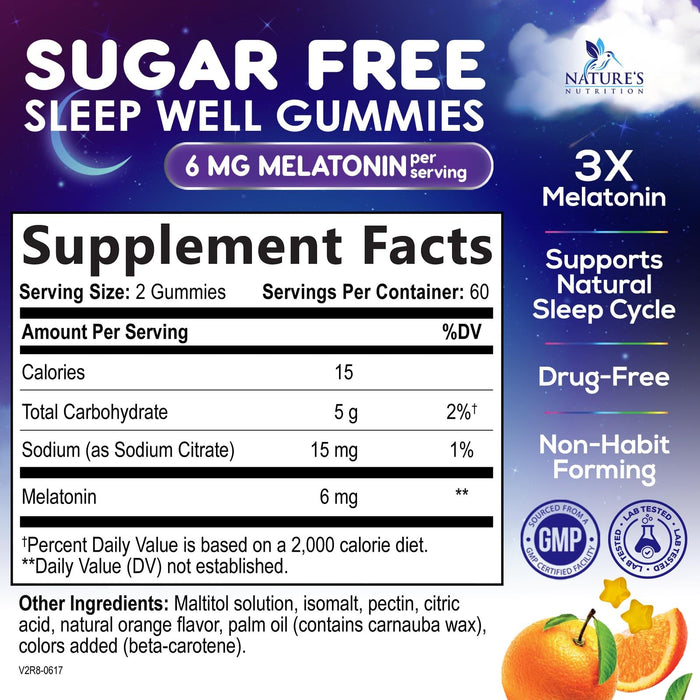 Melatonin Sleep Gummies Sugar Free - 6 mg Melatonin Sleep Gummies for Adults, Extra Strength Sleeping Gummy Supplements, Occasional Sleeping Support Supplement, 6mg Gomitas para Dormir - 120 Count