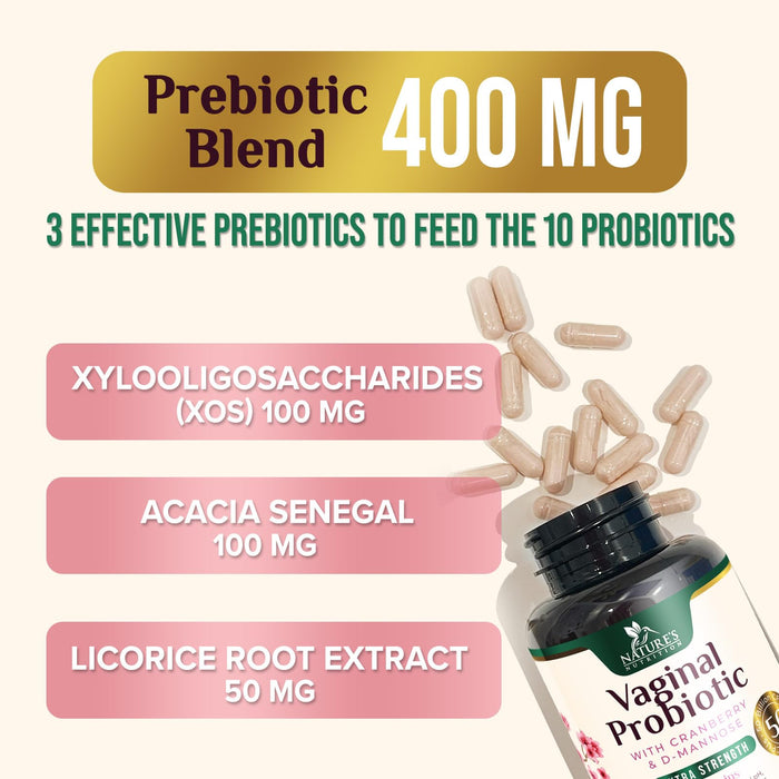 Vaginal Probiotics for Women - pH Balance, Digestive, UT & Feminine Health Support - 50 Billion CFU, 10 Probiotic Strains, Cranberry & Prebiotics - Vag Women Health Supplements - 60 Capsules