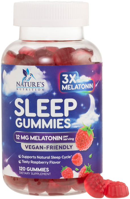 Sleep Gummies with Melatonin - Extra Strength Sleep Gummy, 12 mg Melatonin, Natural Melatonin Gummy, Occasional Sleep Support Supplement for Adults, Vegan, Non-GMO, Gomitas para Dormir - 120 Gummies
