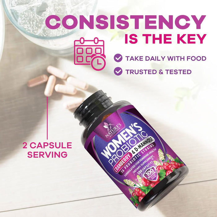 Probiotics for Women 60 Billion CFU - 16 Strains, Prebiotics & Cranberry, PH Balance, Digestive Health, Vaginal & Immune Support, Womens Probiotic for Gut Health, Shelf Stable - 120 Capsules