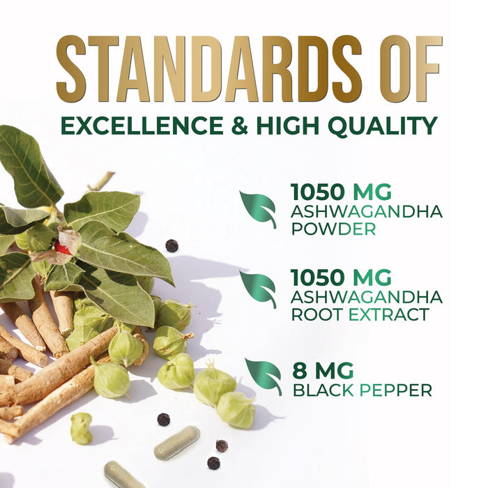Ashwagandha Capsules for Women & Men - 2100mg Ashwagandha Supplement, Natural Antioxidant Support, Ashwa Root Extract, Extra Strength Calm Support with Black Pepper, Vegan & Gluten Free - 120 Capsules
