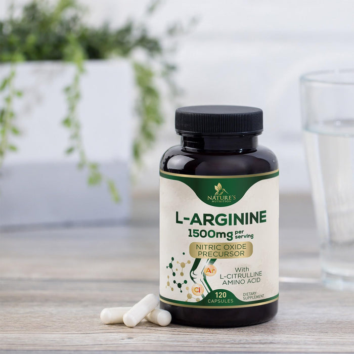 L-Arginine Supplement 1000mg with L-Citrulline - Heart Health Support - Muscle Supporting Nitric Oxide Precursor Booster for Extra Strength - Non-GMO Amino Acid Energy Blend For Men - 120 Capsules