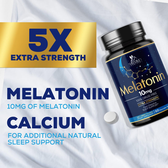 Melatonin 10 mg Fast Dissolve, Melatonin Supplements for Restful Sleep, Natural Sleep Support Supplement for Adults, Extra Strength Strawberry-Flavored Tablets, Sugar Free, 60 Tablets, 60 Day Supply