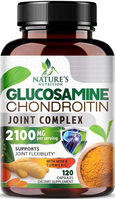 Glucosamine Chondroitin MSM 2100mg Complex - Joint Support Supplement for Joint Mobility & Comfort For Men and Women with Turmeric & Boswellia, Triple Strength Glucosamine Supplements - 120 Capsules