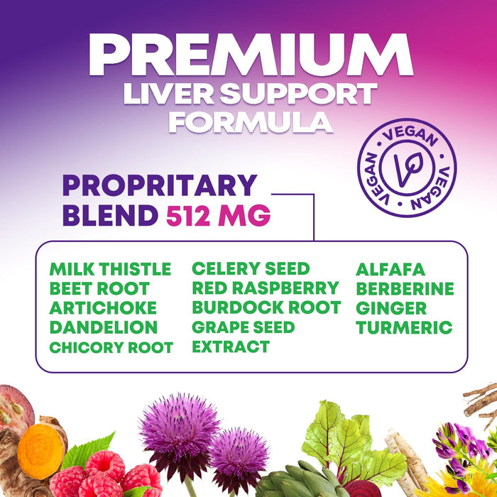 Gentle Liver Cleanse Detox & Repair Formula - Herbal Liver Support Supplement: Milk Thistle with Silymarin, Artichoke Extract, Dandelion, Beet, Chicory Root, & Turmeric for Liver Health - 180 Capsules