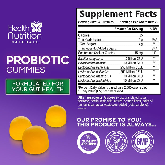 Probiotic Gummies for Women & Men - 5 Billion CFUs Gut Health Support Gummy, Daily Probiotics Supplement for Digestive Health Gummy, Probiotic Strains for Immune Support, Non-GMO & Vegan - 60 Gummies