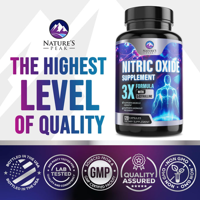 Nitric Oxide Supplement 3000mg L Arginine 3X Strength - Citrulline Malate & AKG - Extra Strength Muscle Supporting Nitric Booster for Muscle Growth & Workout Recovery to Train Harder - 120 Capsules
