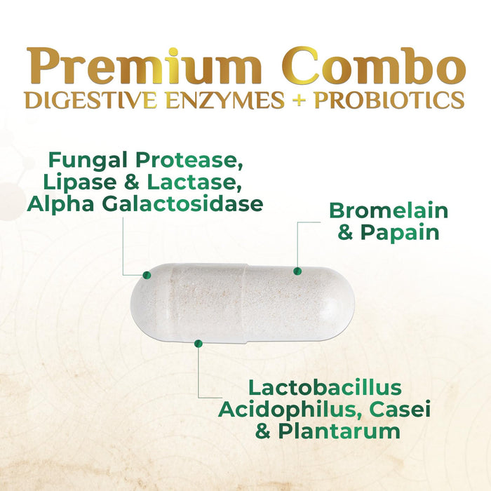 Digestive Enzymes with Probiotics - Probiotic Multi Enzymes with Probiotics and Prebiotics for Digestive Health and Bloating Relief for Women & Men, Daily Enzymes for Gut & Digestion - 60 Capsules