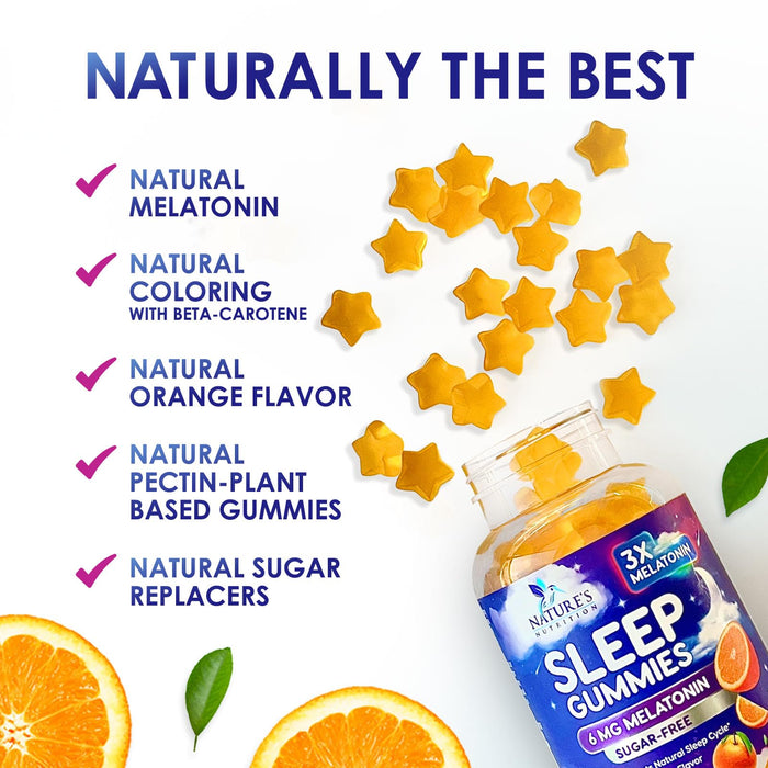 Melatonin Sleep Gummies Sugar Free - 6 mg Melatonin Sleep Gummies for Adults, Extra Strength Sleeping Gummy Supplements, Occasional Sleeping Support Supplement, 6mg Gomitas para Dormir - 60 Count