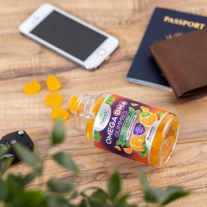 Omega 3 Fish Oil Gummies - Triple Strength Omega3 Gummy - DHA & EPA Fatty Acids for Heart Health, Joint & Brain Support, Nature's High Absorption Omega Fish Oil Supplement, Orange Flavor- 60 Gummies