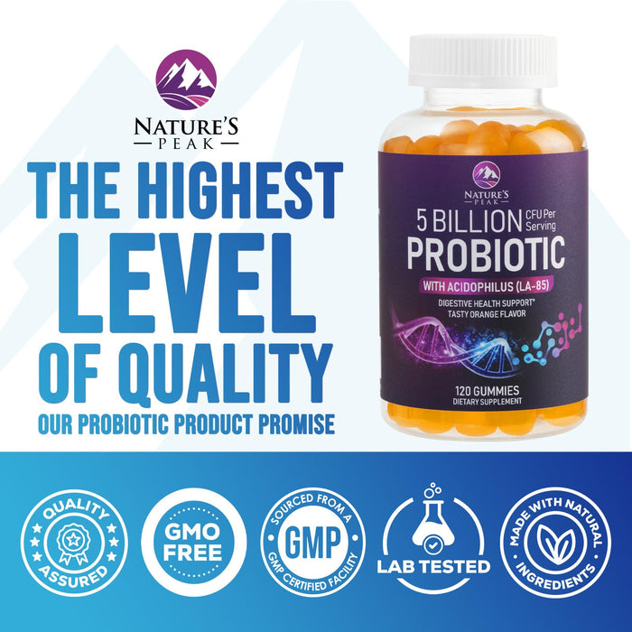 Probiotic Gummies for Women, Men & Teens - 5 Billion CFUs, 6 Pro Biotic Strains - Daily Probiotic Gummy Supplement for Natural Digestive Health, “Good” Gut & Immune Support, Orange Flavor - 120 Count