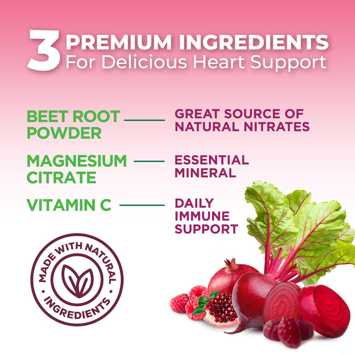 Beet Root Supplement Gummies - 500mg Per Serving with Beetroot Extract Powder Vitamin C & Magnesium - Supports Energy Heart Health & Nitric Oxide Production - Red Beets Supplements Gummy - 60 Gummies