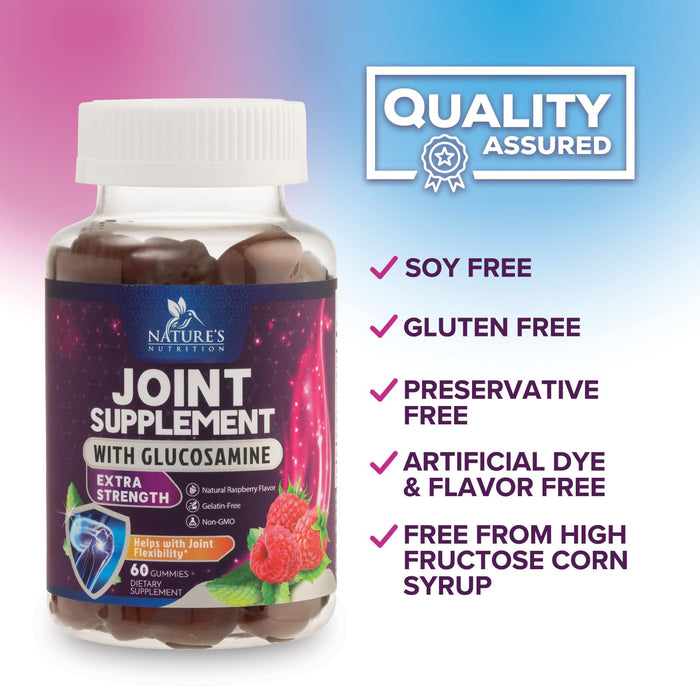 Joint Support Gummies Glucosamine Plus Vitamin E - Nature's Joint Support Supplement for Occasional Discomfort for Back, Knees & Hands - Cartilage & Joint Health & Flexibility Support - 60 Gummies