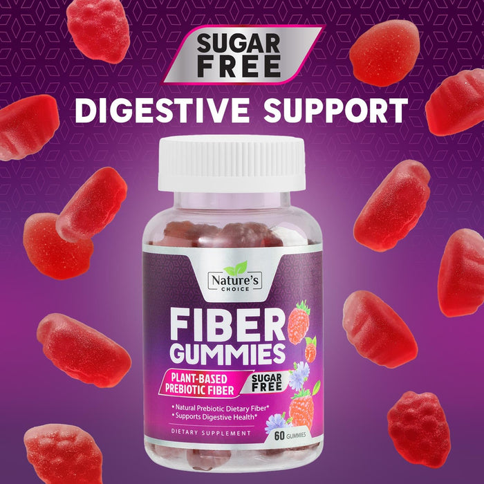 Fiber Gummies for Adults, Sugar Free Daily 4g Gummy Fiber Supplement, Prebiotic Gummy Digestive Health Support - Plant Based Soluble Chews, Prebiotics Supports Regularity & Digestion - 60 Gummies