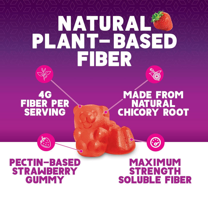 Fiber Gummies for Adults - 4g Gummy Fiber Supplement for Digestive Health & Regularity Support, Daily Prebiotic Supplements, Natural Prebiotic Gummy, Plant Based, Strawberry Flavored - 60 Gummies